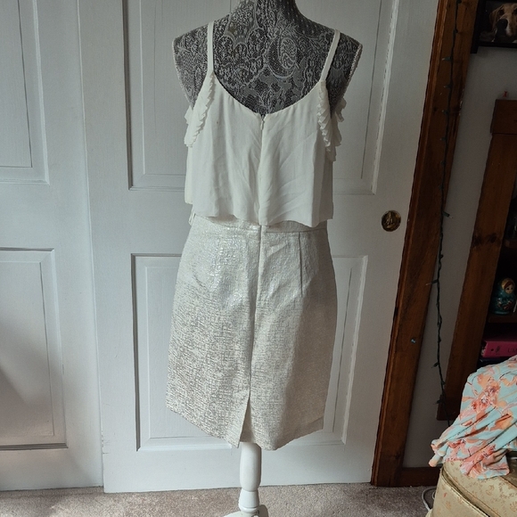 LOFT Cream Ruffle Mini Dress - Picture 2 of 4